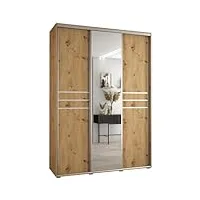 abiksmeble davos 11 170 armoire à trois portes coulissantes pour chambre à coucher - moderne armoire de rangement avec miroir, tringle et Étagères - 235,2 x 170 x 45 cm - artisan artisan argent
