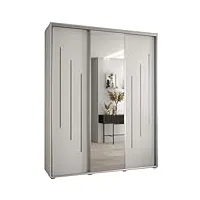 abiksmeble davos 9 200 armoire à trois portes coulissantes pour chambre à coucher - moderne armoire de rangement avec miroir, tringle et Étagères - 235,2 x 200 x 45 cm - blanc blanc argent