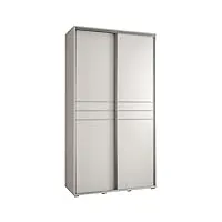 abiksmeble davos 10 140 armoire à deux portes coulissantes pour chambre à coucher - moderne armoire de rangement avec tringle et Étagères - 235,2 x 140 x 60 cm - blanc blanc argent