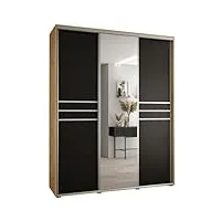 abiksmeble davos 11 190 armoire à trois portes coulissantes pour chambre à coucher - moderne armoire de rangement avec miroir, tringle et Étagères - 235,2 x 190 x 60 cm - artisan noir argent