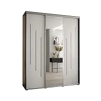 abiksmeble davos 9 190 armoire à trois portes coulissantes pour chambre à coucher - moderne armoire de rangement avec miroir, tringle et Étagères - 235,2 x 190 x 45 cm - noir blanc argent