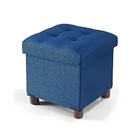 brian & dany coffre de rangement 32x32x32.5cm, le lin pouf rangement avec capacité de rangement en bois massif avec couvercle, bleu