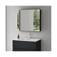 mai & mai armoire suspendue de salle de bain avec miroir armoire de toilette meuble miroir avec 2 portes armoire miroir mural 80x15x70 cm gris noir mat spiegelsr-02