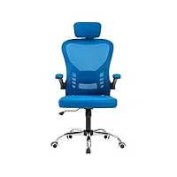 chaise de bureau en maille avec appui-tête réglable et roulettes, haut dossier chaise d'ordinateur pivotante, couleurs au choix, 52 x 50 x (113-123) cm (bleu)