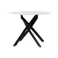 meubletmoi table de repas ronde d.100 cm plateau en céramique blanc marbré laqué avec pieds asymétriques en métal noir - roder