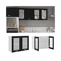 toshilian meuble haut de cuisine, armoire de cuisine murale élément haut armoire en verre suspendue noir 80x31x60 cm aggloméré