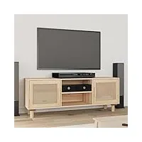 barash meuble tv marron 105x30x40 cm bois de pin massif rotin naturel,table television salon,meuble tv haut,meuble télé haut