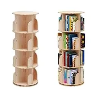ptuwods bibliothèque pivotante à 360 degrés pour enfants et adultes, bibliothèque multifonctionnelle, en bois massif (4 étagères)