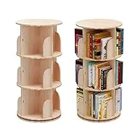 ptuwods bibliothèque pivotante à 360 degrés pour enfants et adultes, multifonctionnelle, en bois massif (3 étagères)