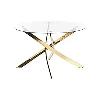 table de repas ronde plateau en verre trempé et pieds dorés 120 cm maramo