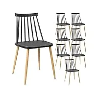huole ensemble de chaises de salle à manger avec pieds en bois, chaise de bureau vintage, chaises de cuisine bistrot à barreaux- pour salle à manger/restaurant (8 pièces-noir)