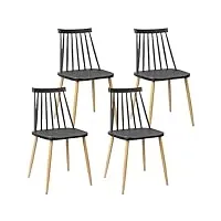 huole ensemble de chaises de salle à manger avec pieds en bois, chaise de bureau vintage, chaises de cuisine bistrot à barreaux- pour salle à manger/restaurant (4 pièces-noir)