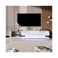sogeshome meuble tv bas avec cloisons en verre et éclairage led variable combinant style maison de campagne naturelle et design moderne, 170 x 36 x 38 cm