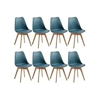 eggree lot de 8 chaise salle à manger scandinaves sgs tested chaise rembourrée de cuisine rétro chaise de bureau avec pieds en bois de hêtre massif, morandi bleu foncé