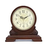 horloge de cheminée silencieuse à piles en bois - horloge décorative en bois pour salon, cheminée, bureau, cuisine, étagère de bureau
