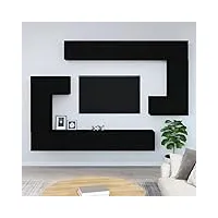 prissent meuble tv mural 8 pièces (l) 100 x 30 x 30 cm noir en bois multicouche ensemble meuble tv salon moderne meubles mur equipé salon pour ranger magazines dvd ou autres objets