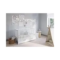 fabimax lit pour enfant en pin laqué blanc avec matelas air et tiroir 70 x 140 cm