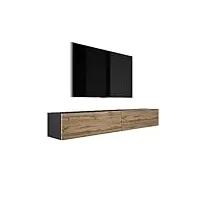 3e 3xe living.com meuble tv suspendu, d: l: 2 x 100 cm, h : 34 cm, p : 32 cm. rangement tv, meuble tv mural, table tv, meuble television, noir mat/chÊne wotan