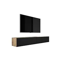 3e 3xe living.com meuble tv suspendu, d: l: 2 x 100 cm, h : 34 cm, p : 32 cm. rangement tv, meuble tv mural, table tv, meuble television, chÊne wotan/noir mat
