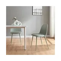 [en.casa] lot de 2 chaises de salle à manger ensemble de 2 chaises capitonnées set de 2 chaises matelassées simili polyuréthane métal 81 x 45 x 52 cm gris vert