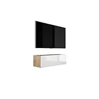 3e 3xe living.com meuble tv suspendu, d: l: 100 cm, h : 34 cm, p : 32 cm. rangement tv, meuble tv mural, table tv, meuble television, chÊne wotan/blanc brillant