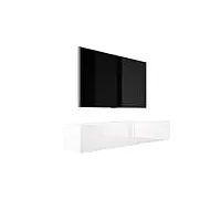 3e 3xe living.com meuble tv suspendu, d: l: 170 cm, h : 34 cm, p : 32 cm. rangement tv, meuble tv mural, table tv, meuble television, blanc mat/blanc brillant