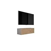 3e 3xe living.com meuble tv suspendu, d: l: 100 cm, h : 34 cm, p : 32 cm. rangement tv, meuble tv mural, table tv, meuble television, antracite/chÊne lancelot