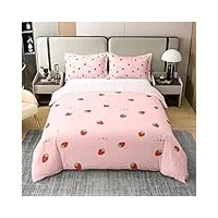 homewish filles housse de couette 220x240 fraise en 100% coton, parure de lit kawaii fraise pour enfants, ensemble de literie style japonais rose, couvre lit thème du dessin animé de fruits