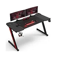 homall bureau gaming 140cm,ergonomique table de jeu pour ordinateur pc, bureau gamer en fibre de carbone,bureau d'ordinateur en forme de z pour,porte-gobelet, crochet pour casque (noir)