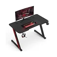 homall bureau gaming,bureau gamer ergonomique table de jeu pour ordinateur pc 80cm, fibre de carbone,bureau d'ordinateur en forme de z pour,porte-gobelet, crochet pour casque (noir)