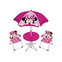 arditex wd16123 disney minnie set de table (50 x 50 x 48 cm), 2 chaises (38 x 32 x 53 cm) et parasol (diamètre 110 cm)