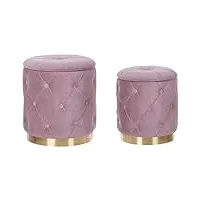 set de 2 poufs avec rangement design rétro glam en velours capitonné rose pueblo