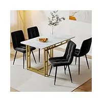 sweiko lot de 1 + 4 chaises de salle à manger dorées avec dossier - table de cuisine moderne avec 4 chaises rembourrées en velours noir