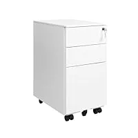 helloshop26 caisson armoire de bureau placard de rangement mobile avec roulettes et serrure pour documents et dossier suspendu avec 3 tiroirs 60 cm blanc 12_0001480