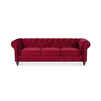 intense deco altesse - canape chesterfield velours 3 places rouge