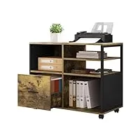 woltu caisson bureau, meuble rangement bureau mobile, rangement bureau sur roulettes, avec 1 tiroir et 4 compartiments ouverts, noir et marron rustique, ask05hov