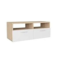 helloshop26 meuble télé buffet tv télévision design pratique aggloméré 95 cm chêne et blanc 2502019/2
