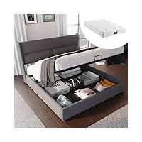 sweiko lit double rembourré 160x200cm, chambre à coucher moderne lit à plateforme avec support à lattes en bois et rangement sous le lit appuie-tête réglable sommier(matelas includ)