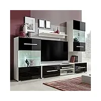 tanzem meuble tv mural 5 pièces avec éclairage led noir,table television salon,meuble tv haut,meuble télé haut