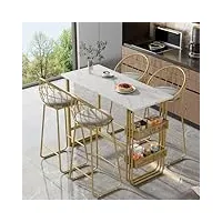 dolamaní ensemble table de bar de 120 cm et 4 chaises de bar, moderne avec étagères, table haute pour salle à manger, rembourrage en velours et structure en fer doré (5)