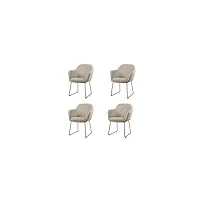 usuals - chaise de salle à manger jasmin - ensemble de 4 - velours - fauteuil coque avec accoudoir - Écru