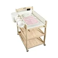 commode à langer pour bébé avec boîte de rangement, table à langer sur roulettes (bois naturel)