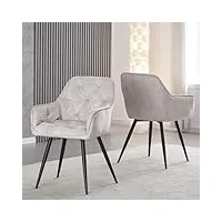 b&d home chaise de salle à manger dieter (lot de 2) | chaise de cuisine chaise pour la cuisine, la salle à manger, le bureau | design rétro moderne | tissu velours gris, 11137-grau-2