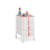 relaxdays meuble de rangement pour enfants, 3 tiroirs, commode, env. 61,5 x 36 x 40,5 cm, tissu et métal, blanc/rose