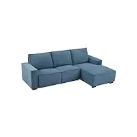 vente-unique - canapé d'angle droit relax électrique en tissu cotelé bleu amelio