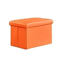cube faux cuir ottoman rangement repose-pieds pouf banquette, pliant jouet organisateur boîte pouf coffre siège-orange 48x30x30cm(19x12x12)