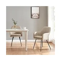 [en.casa] lot de 2 chaises de salle à manger ensemble de 2 chaises matelassées avec accoudoirs set de 2 fauteuils métal polyester 86 x 57 x 59 cm beige noir