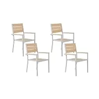 lot de 4 chaises de jardin en bois synthétique beige et aluminium blanc prato
