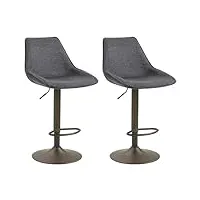 idimex lot de 2 tabourets de bar stark chaise haute réglable en hauteur, piètement en métal et revêtement en tissus gris foncé