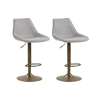 idimex lot de 2 tabourets de bar stark chaise haute réglable en hauteur, piètement en métal et revêtement en tissus gris clair